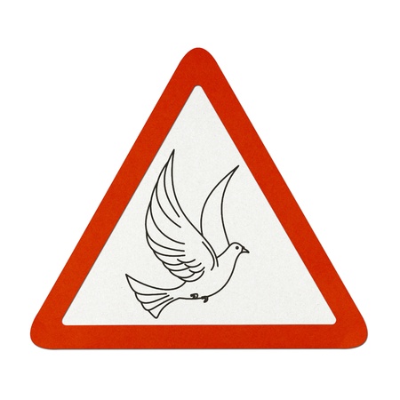 Dove traffic sign recycled paper on white background.の写真素材
