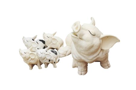 Pigs family isolated over a white background.の写真素材