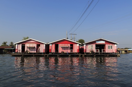 Floating house on the Kwai river Kanjanburi, Thailand のeditorial素材
