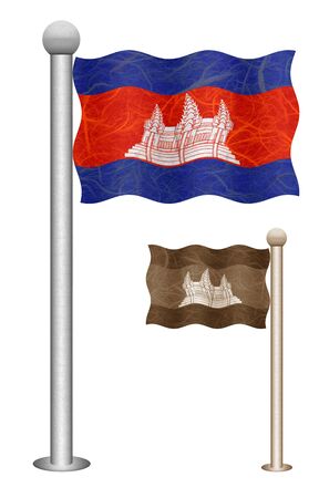 Cambodia flag waving on the wind. Flags of countries in Asia. Mulberry paper on white background.の写真素材