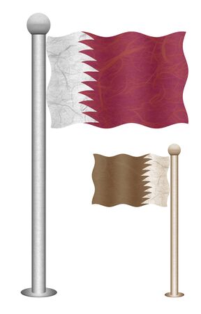 Qatar flag waving on the wind. Flags of countries in Asia. Mulberry paper on white background.の写真素材