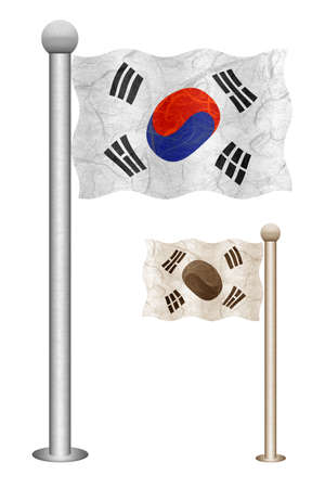 South Korea flag waving on the wind. Flags of countries in Asia. Mulberry paper on white background.の写真素材