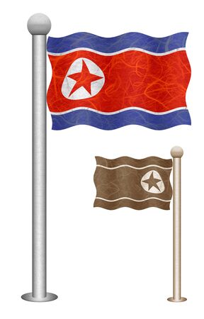 North Korea flag waving on the wind. Flags of countries in Asia. Mulberry paper on white background.の写真素材