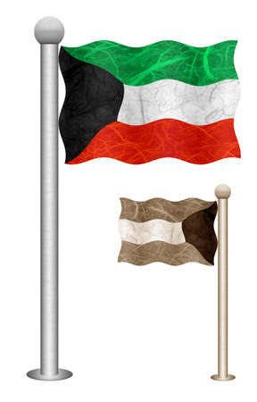 Kuwait flag waving on the wind. Flags of countries in Asia. Mulberry paper on white background.の写真素材