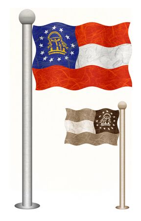 Georgia flag waving on the wind. Flags of countries in Asia. Mulberry paper on white background.の写真素材