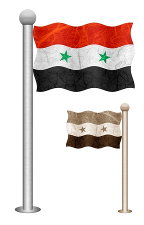 Syria flag waving on the wind. Flags of countries in Asia. Mulberry paper on white background.の写真素材