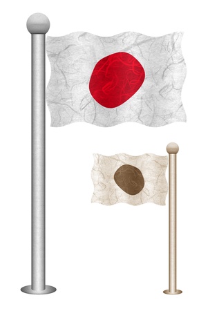 Japan flag waving on the wind. Flags of countries in Asia. Mulberry paper on white background.の写真素材
