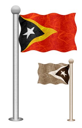 Timor-Leste flag waving on the wind. Flags of countries in Asia. Mulberry paper on white background.の写真素材