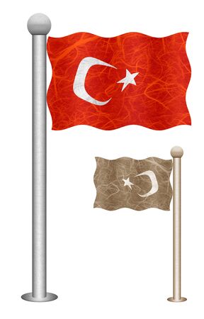Turkey flag waving on the wind. Flags of countries in Asia. Mulberry paper on white background.の写真素材
