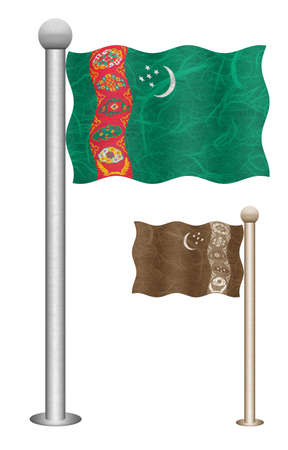 Turkmenistan flag waving on the wind. Flags of countries in Asia. Mulberry paper on white background.の写真素材