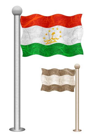 Tajikistan flag waving on the wind. Flags of countries in Asia. Mulberry paper on white background.の写真素材
