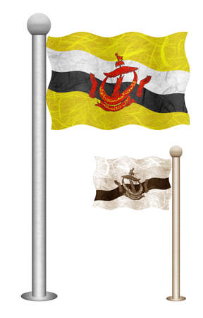 Brunei flag waving on the wind. Flags of countries in Asia. Mulberry paper on white background.の写真素材