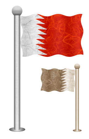 Bahrain flag waving on the wind. Flags of countries in Asia. Mulberry paper on white background.の写真素材