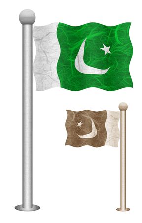 Pakistan flag waving on the wind. Flags of countries in Asia. Mulberry paper on white background.の写真素材
