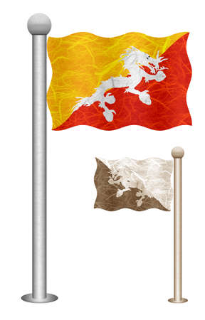 Bhutan flag waving on the wind. Flags of countries in Asia. Mulberry paper on white background.の写真素材