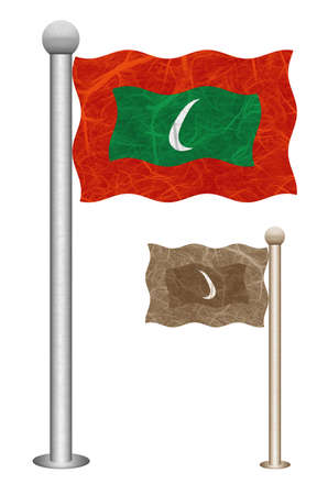 Maldives flag waving on the wind. Flags of countries in Asia. Mulberry paper on white background.の写真素材