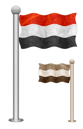 Yemen flag waving on the wind. Flags of countries in Asia. Mulberry paper on white background.の写真素材