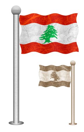 Lebanon flag waving on the wind. Flags of countries in Asia. Mulberry paper on white background.の写真素材