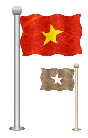 Vietnam flag waving on the wind. Flags of countries in Asia. Mulberry paper on white background.の写真素材