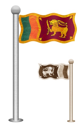 Sri Lanka flag waving on the wind. Flags of countries in Asia. Mulberry paper on white background.の写真素材