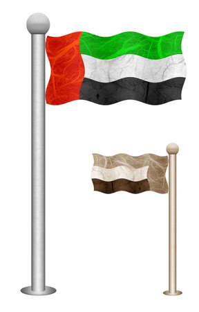 United Arab flag waving on the wind. Flags of countries in Asia. Mulberry paper on white background.の写真素材