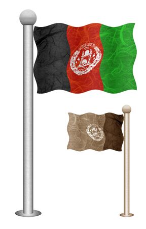Afghanistan flag waving on the wind. Flags of countries in Asia. Mulberry paper on white background.の写真素材