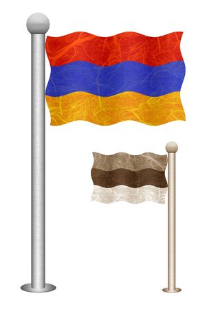Armenia flag waving on the wind. Flags of countries in Asia. Mulberry paper on white background.の写真素材
