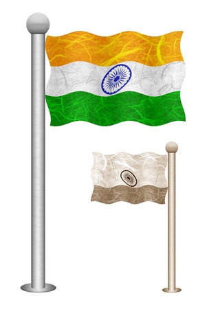 India flag waving on the wind. Flags of countries in Asia. Mulberry paper on white background.の写真素材