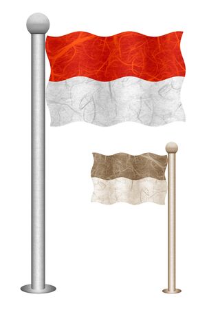 Indonesia flag waving on the wind. Flags of countries in Asia. Mulberry paper on white background.の写真素材