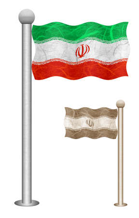 Iran flag waving on the wind. Flags of countries in Asia. Mulberry paper on white background.の写真素材