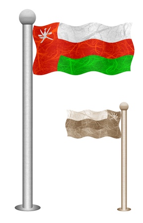 Oman flag waving on the wind. Flags of countries in Asia. Mulberry paper on white background.の写真素材