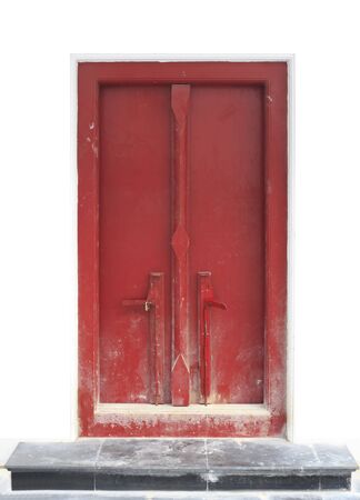 Red door with white wall on a smooth format.の写真素材