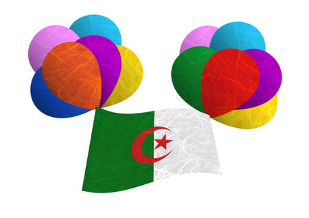 Algeria flag balloon on the wind. Mulberry paper on white background.の写真素材