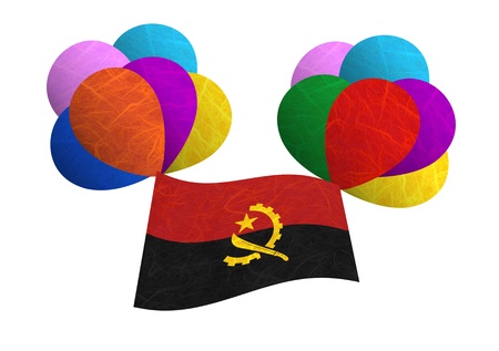 Angola flag balloon on the wind. Mulberry paper on white background.の写真素材