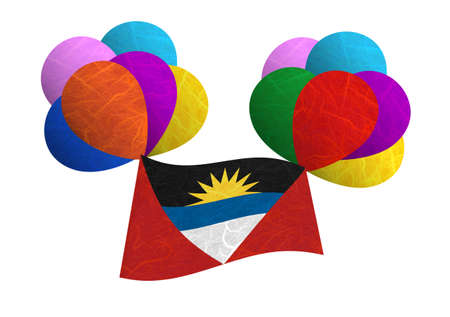 Antigua and Barbuda flag balloon on the wind. Mulberry paper on white background.の写真素材