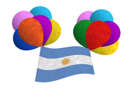 Argentina flag balloon on the wind. Mulberry paper on white background.の写真素材
