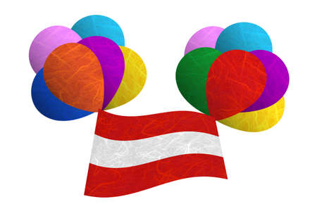 Austria flag balloon on the wind. Mulberry paper on white background.の写真素材