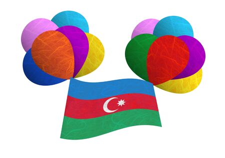 Azerbaijan flag balloon on the wind. Mulberry paper on white background.の写真素材