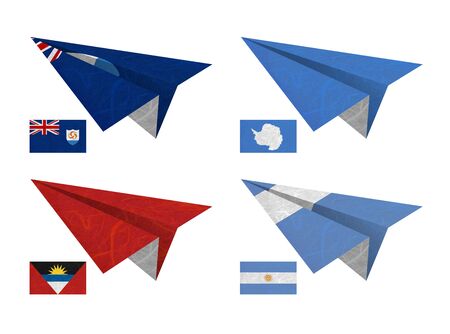 Nation Flag. Airplane recycled paper on white background. ( Anguilla , Antarctica , Antigua and Barbuda , Argentina )の写真素材