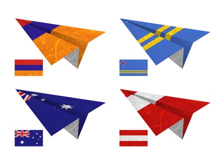 Nation Flag. Airplane recycled paper on white background. ( Armenia , Aruba , Australia , Austria )の写真素材
