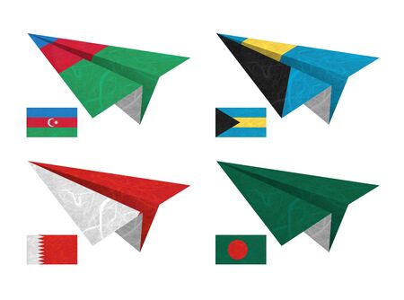 Nation Flag. Airplane recycled paper on white background. ( Azerbaijan , Bahamas , Bahrain , Bangladesh )の写真素材