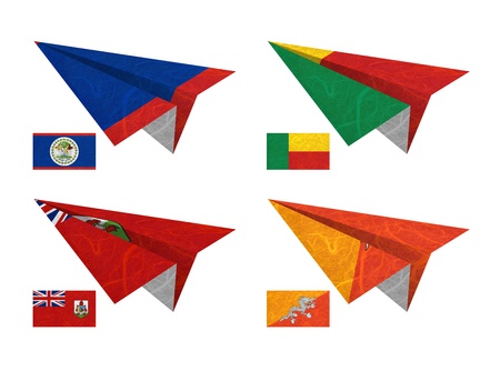 Nation Flag. Airplane recycled paper on white background. ( Belize , Benin , Bermuda , Bhutan )の写真素材