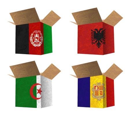 Nation Flag. Box recycled paper on white background. ( Afghanistan , Albania , Algeria , Andorra ) の写真素材