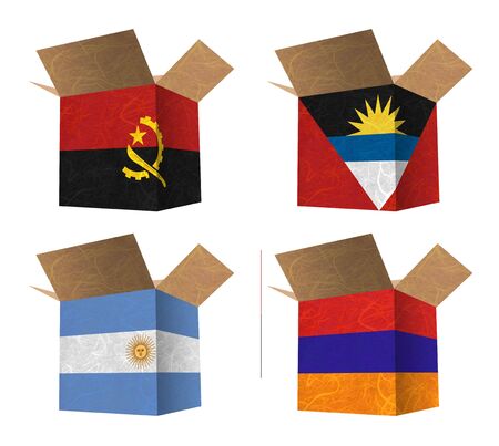 Nation Flag. Box recycled paper on white background. ( Angola , Antigua and Barbuda , Argentina , Armenia ) の写真素材