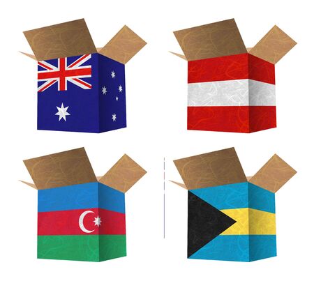 Nation Flag. Box recycled paper on white background. ( Australia , Austria , Azerbaijan , Bahamas )の写真素材