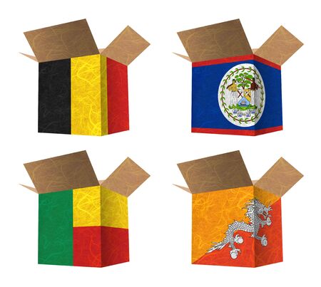 Nation Flag. Box recycled paper on white background. ( Belgium , Belize , Benin , Bhutan )の写真素材