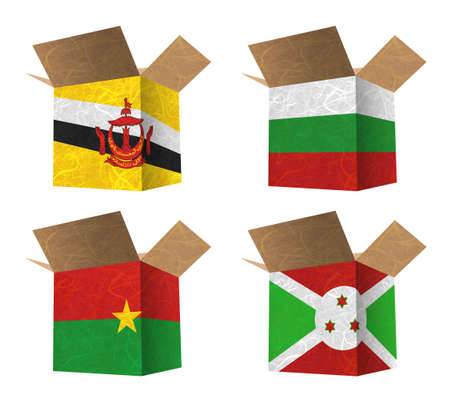 Nation Flag. Box recycled paper on white background. ( Brunei Darussalam , Bulgaria , Burkina Faso , Burundi )の写真素材