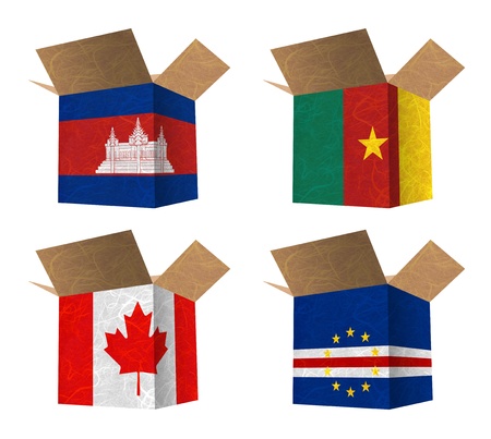 Nation Flag. Box recycled paper on white background. ( Cambodia , Cameroon , Canada , Cape Verde )の写真素材