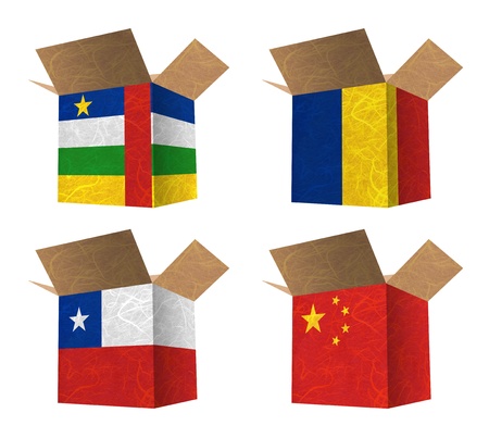 Nation Flag  Box recycled paper on white background    Central African Republic , Chad , Chile , China  の写真素材