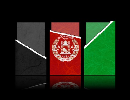 Afghanistan flag of tear paper with gift cards  Mulberry paper on black background の写真素材